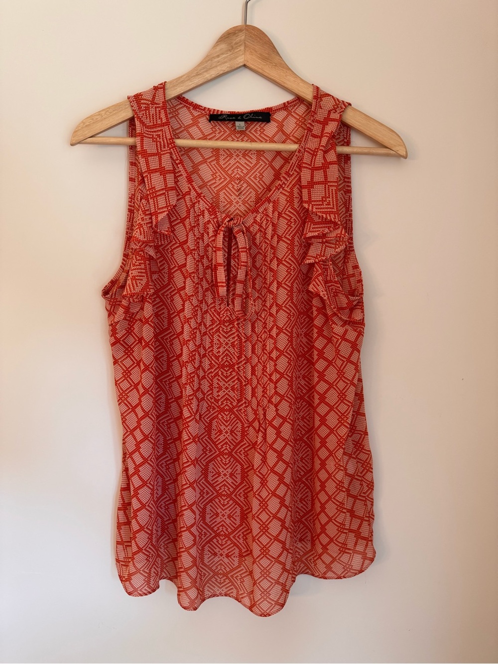 Rose & Olive Red/Orange Geometric Sleeveless Blouse - Size L
